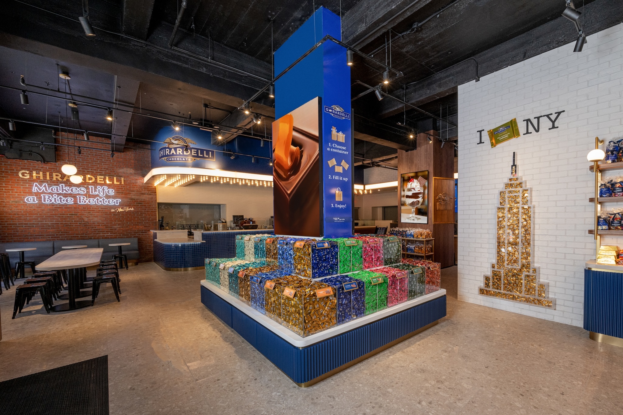 Inside a Ghirardelli store in NYC.