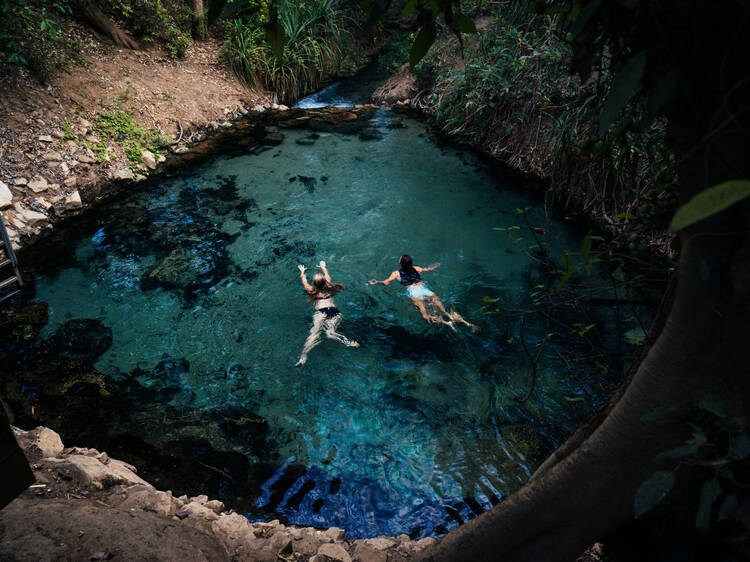 Visitors swimming in Katherine Hot Springs