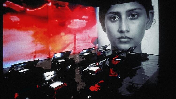 Nalini Malani, Remembering Toba Tek Singh, 1998. Installation view, World Wide Video Festival, Amsterdam, 1998 © Nalini Malani.