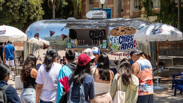 People surrounding a Chips Ahoy! pop-up truck