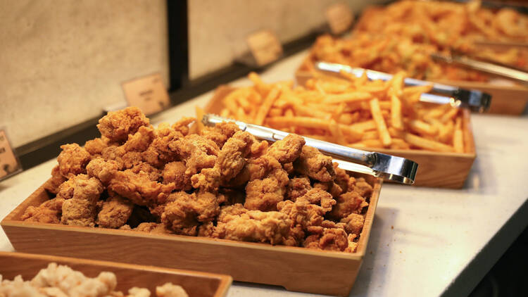 Trays of fried food