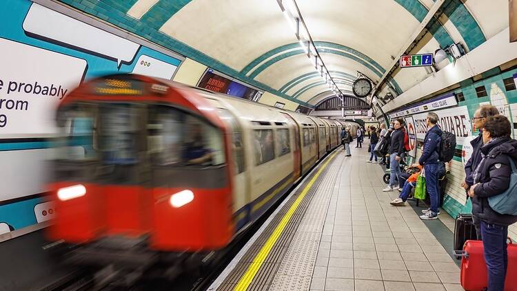 London tube at Russell Square station on the Piccadilly Line