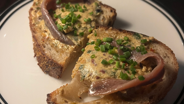 Anchovies on bread at Fabbrica Pasta Bar Darlinghurst