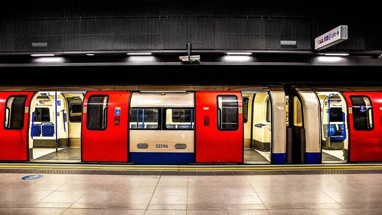 Tube carriage in London at a London Underground stop