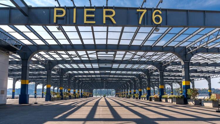 New York City’s Pier 76 Hudson River Park. The pier on Manhattan’s westside was converted into a public open space, with benches and plaques to its history. 