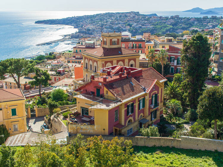 Naples, Italy - one of the historical districts in Naples, Chiaia displays a wonderful architecture and luxury residences. Here the district seen from the Certosa fortress