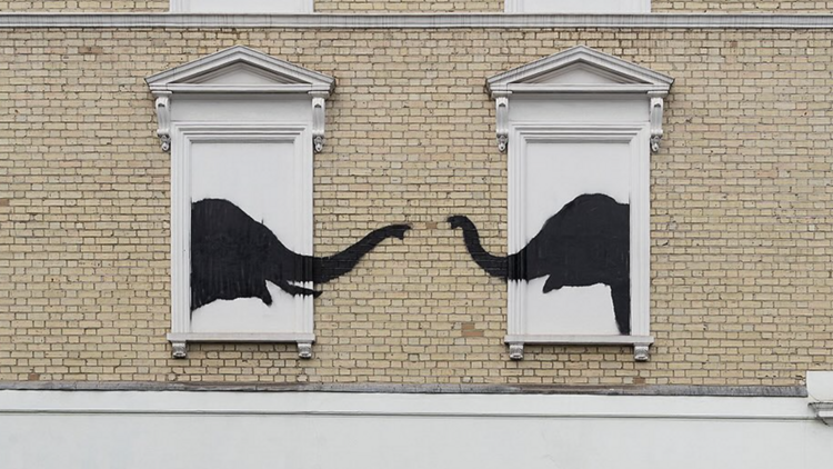 Banksy mural of elephants in Chelsea, London