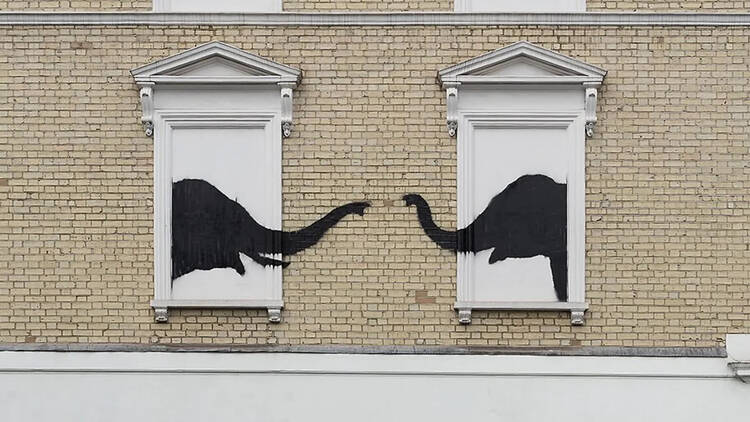 Banksy mural of elephants in Chelsea, London