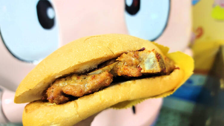 Snack on a pork chop bun