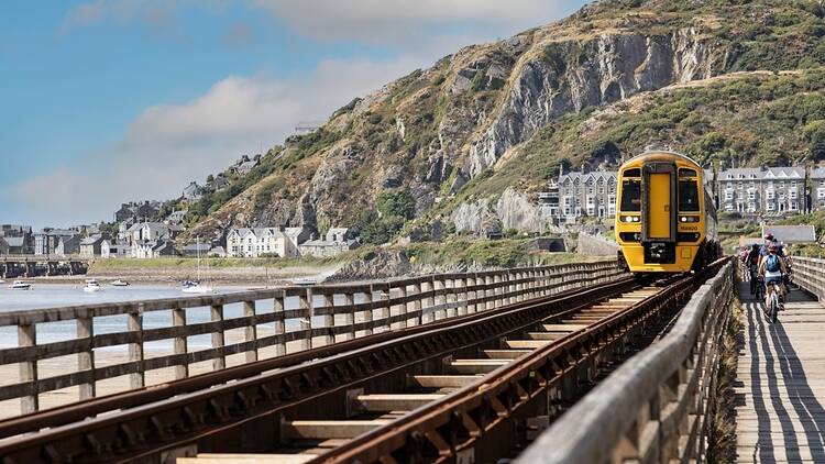 Image of a train going across a bridge