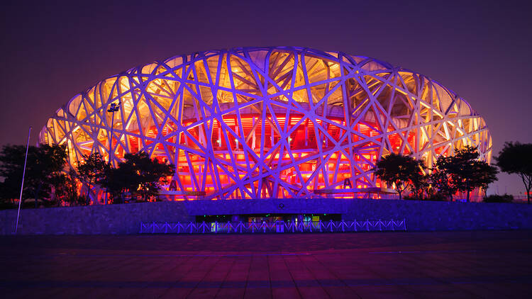 Beijing National Stadium (Bird's Nest) in bright colours