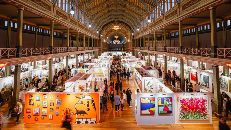 Aerial view of the affordable art fair at the royal exhibition building