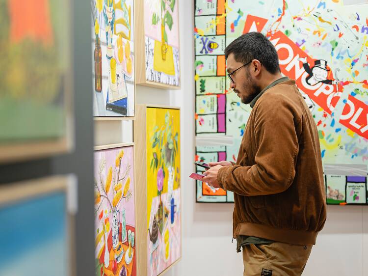 Affordable Art Fair 2024 A person looking at colourful art