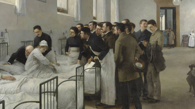 'Una sala del hospital durante la visita del médico en jefe', de Jiménez Aranda (Museo del Prado).