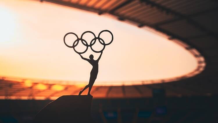 Paris Olympics stadium with trophy