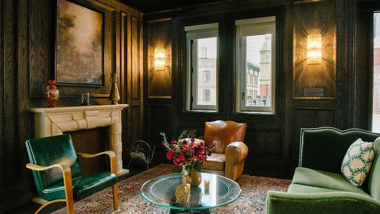 The penthouse living area at The Beekman Hotel