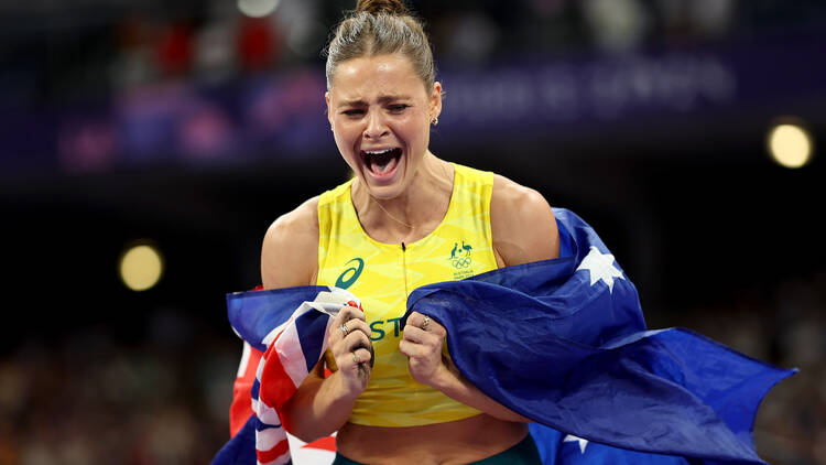 Gold medalist Nina Kennedy after winning in the Women's Pole Vault Final