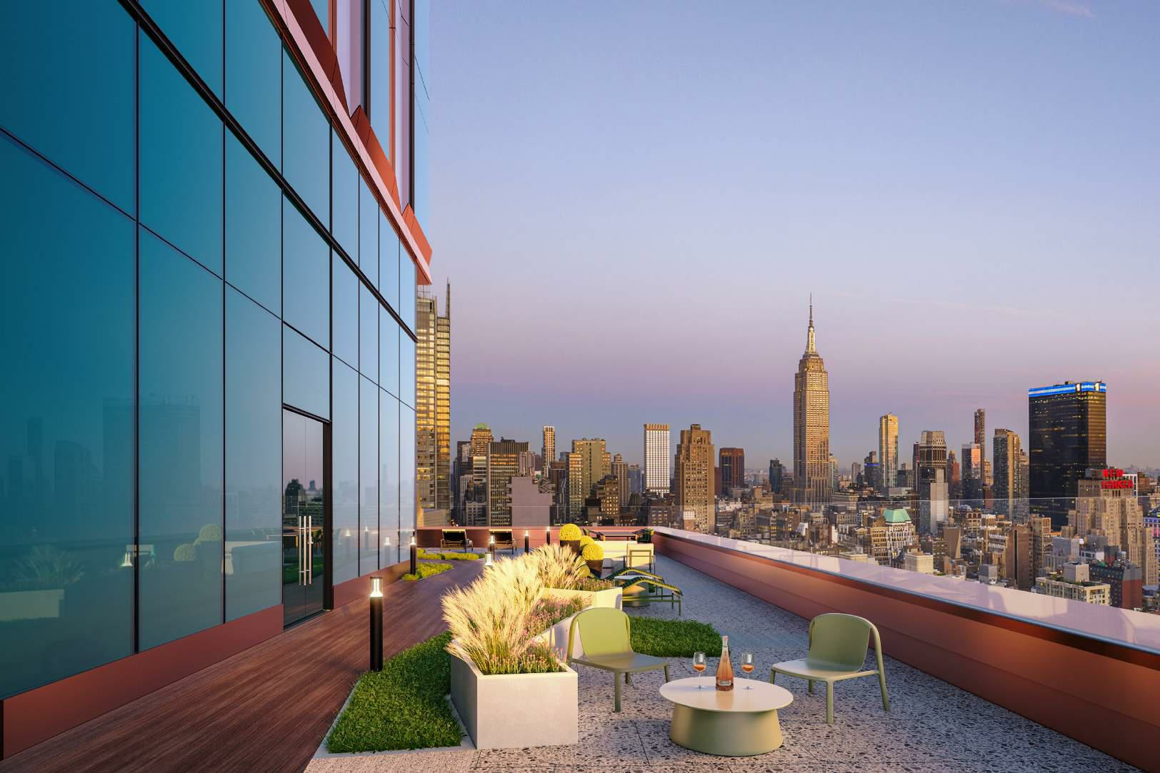 A terrace at The Maybury Apartment building near Hudson Yards