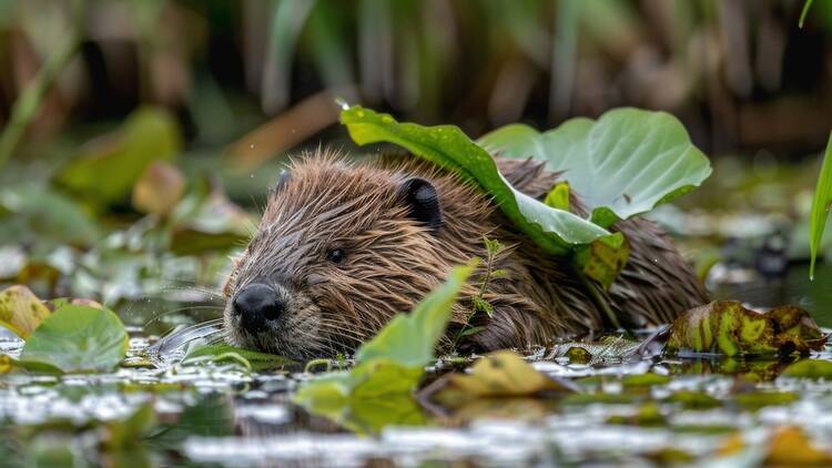 Close-up photograph of a Eurasian beaver