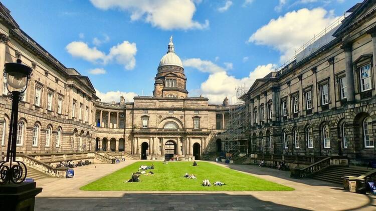 The University of Law at the University of Edinburgh, with a grass lawn