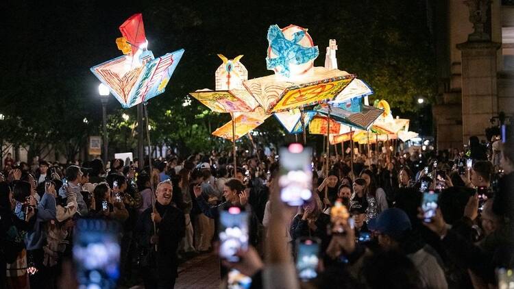 A procession of lanterns in Manhattan.