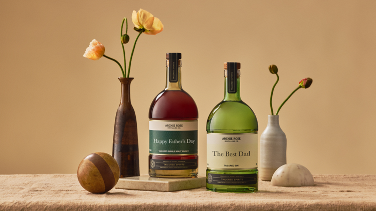 A display of gin bottles and flowers