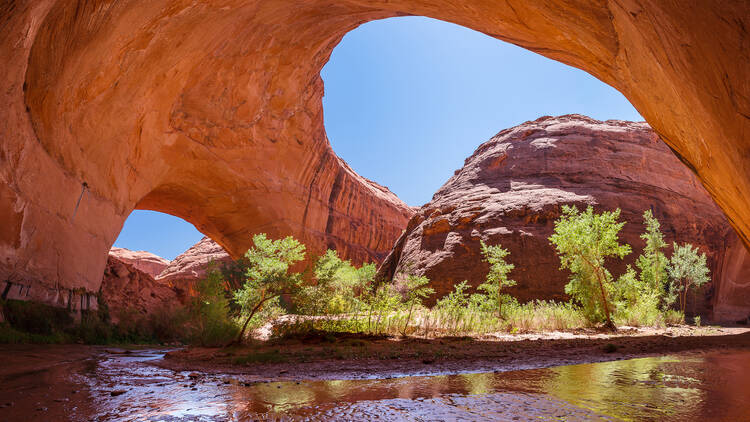 Double water arches within Glen Canyon National Recreation Area in southern Utah.