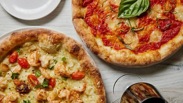 BOSA Coastal Italian Haverhill shrimp scampi and margherita pizza