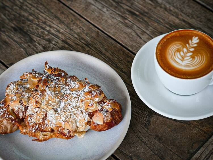 Almond croissant and coffee