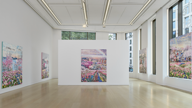 Installation View: Damien Hirst, The Civilisation Paintings at Phillips London, 2024.Photographed by Prudence Cuming Associates Ltd.  © Damien Hirst and Science Ltd. All rights reserved, DACS/Artimage 2024.