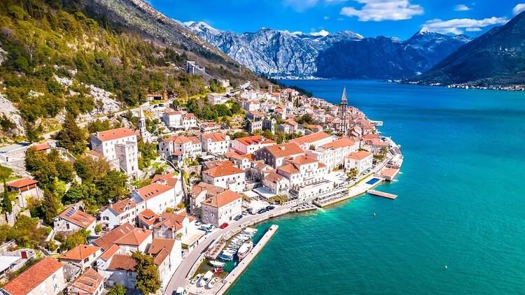 Scenic town of Peras in Boka Kotorska Bay Montenegro