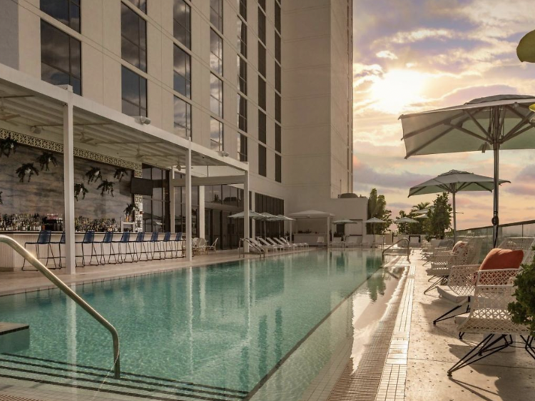 Large outdoor pool and terrace at Element Fort Lauderdale Downtown.