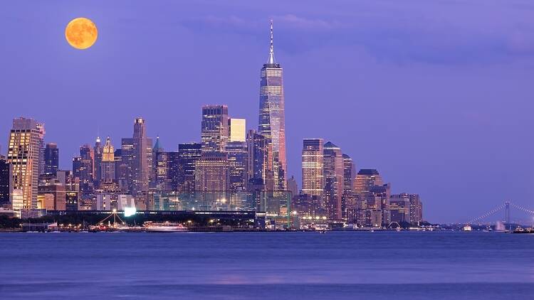 Moon over lower Manhattan