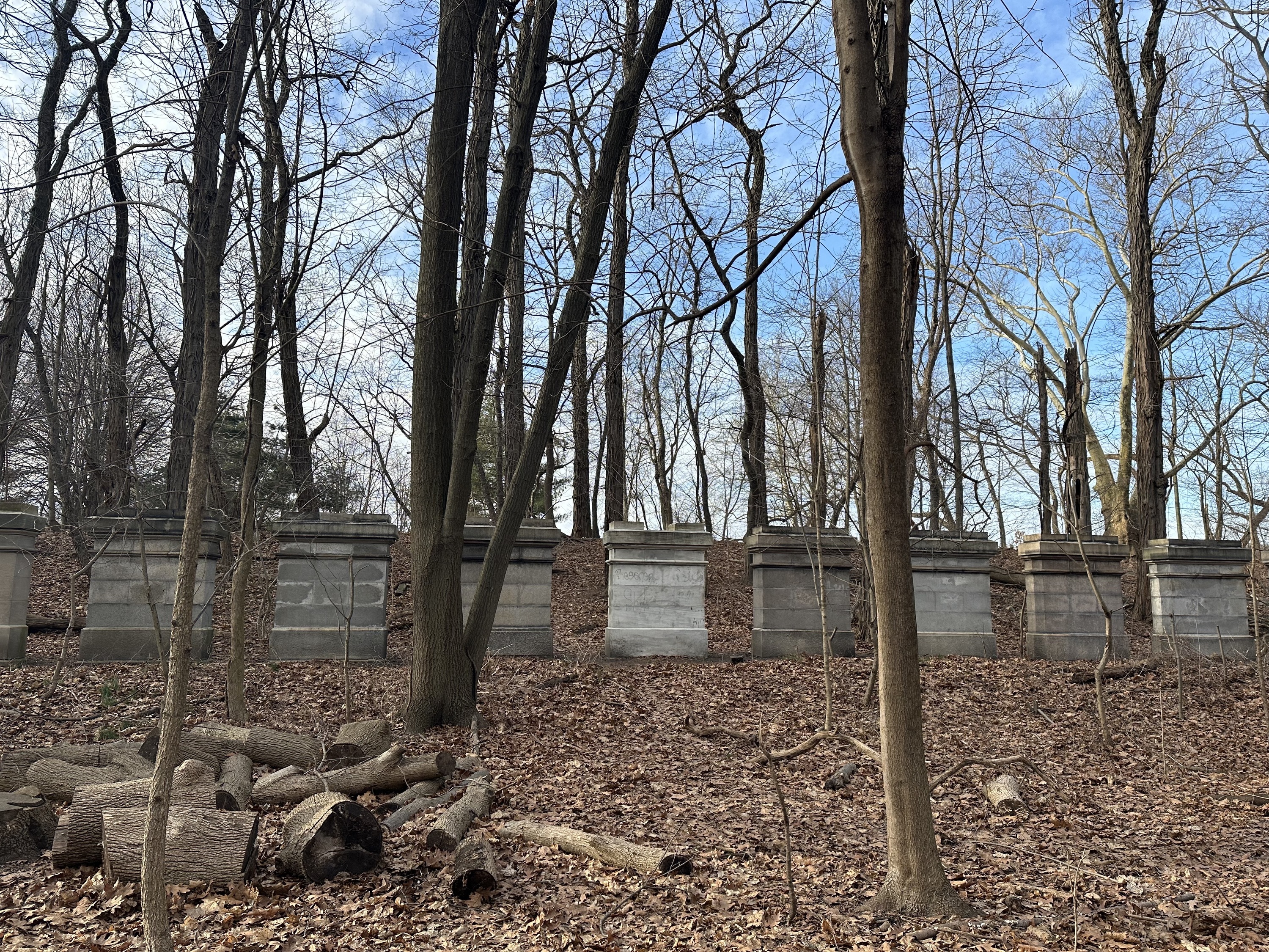 A park in the Bronx with marble columns.