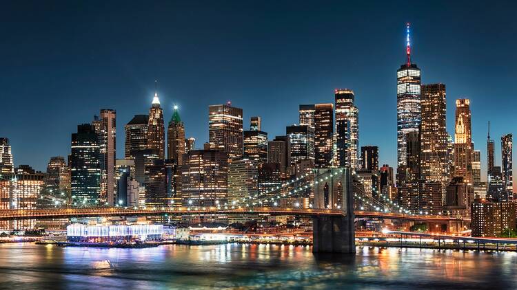 The skyline of New York City, United States at night