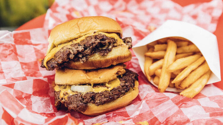 A burger and fries from 7th Street Burger 