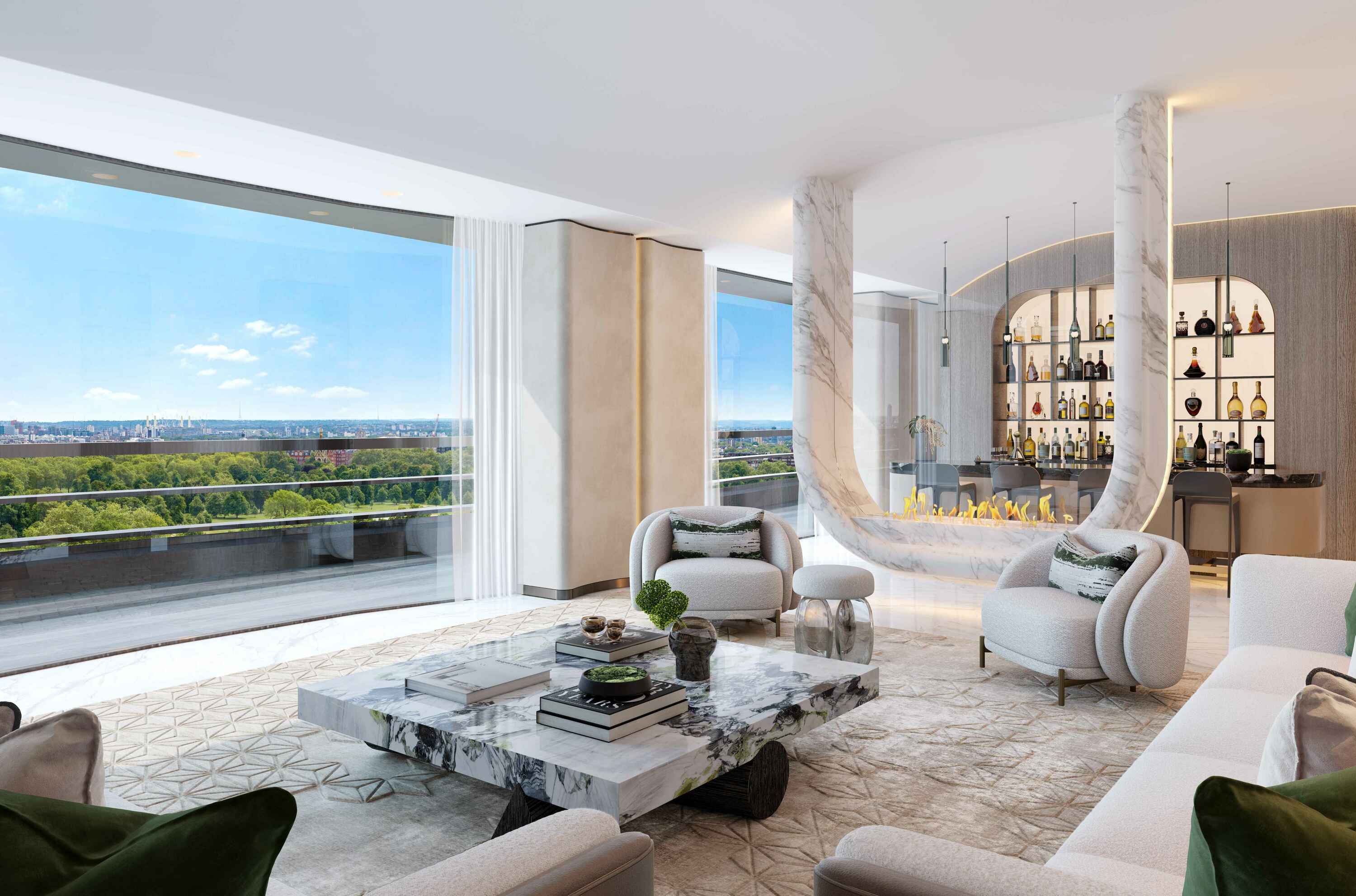 Image of the living room in the penthouse