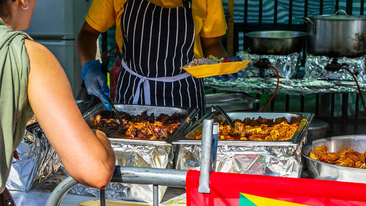 Image of Caribbean food being served 