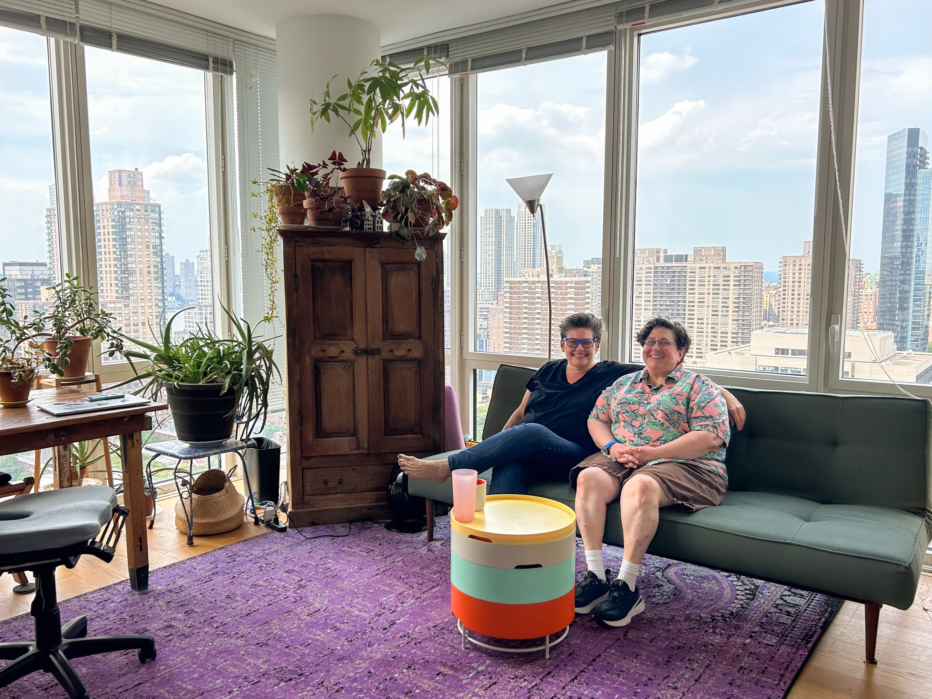 Stephanie and Lisa in their affordable apartment in midtown