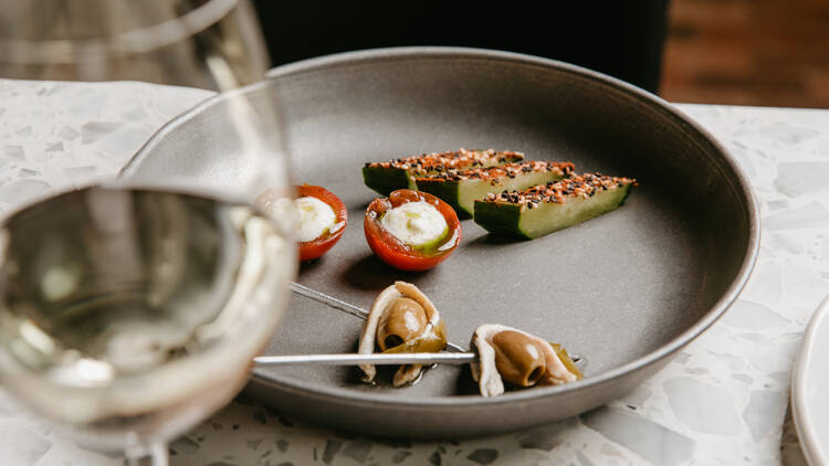 A plate of snacks.