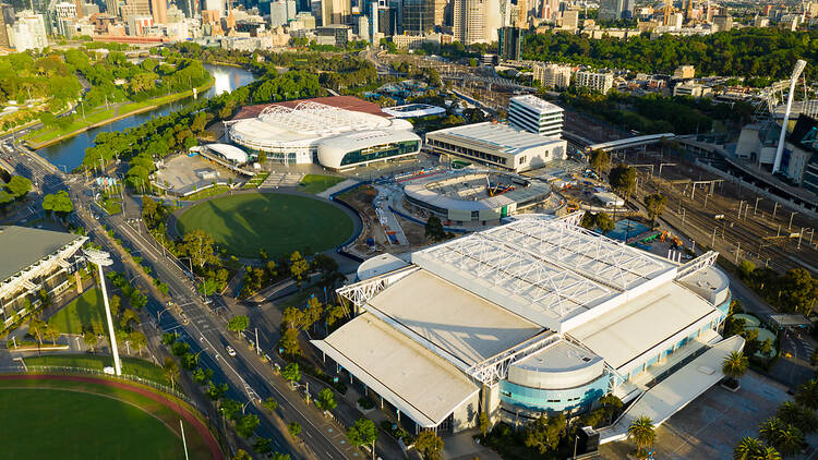 Aerial view of Melbourne Park.