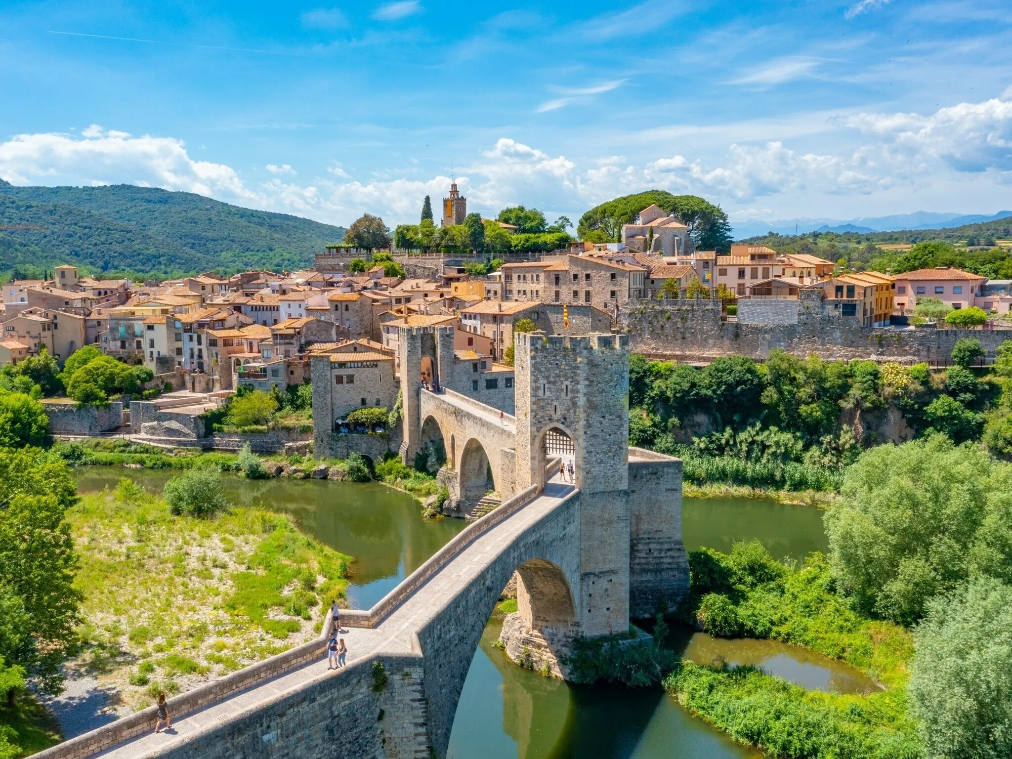Medieval bridge in Spanish town Besalu, Girona