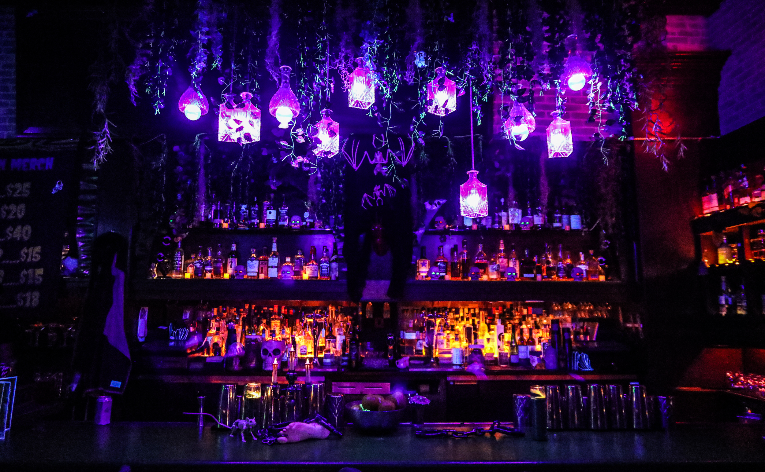 Purple illuminated bar with vines