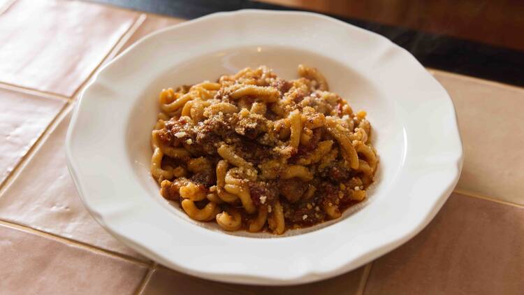 A pasta dish at Pino's Vino e Cucina al Mare