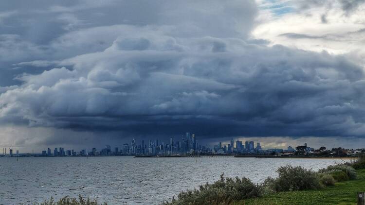 Storm clouds over the Melbourne CBD skyline. 