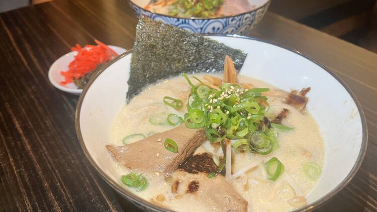 Vegan ramen with condiments