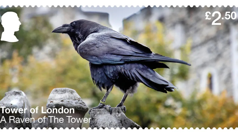 Tower of London raven depicted on stamp