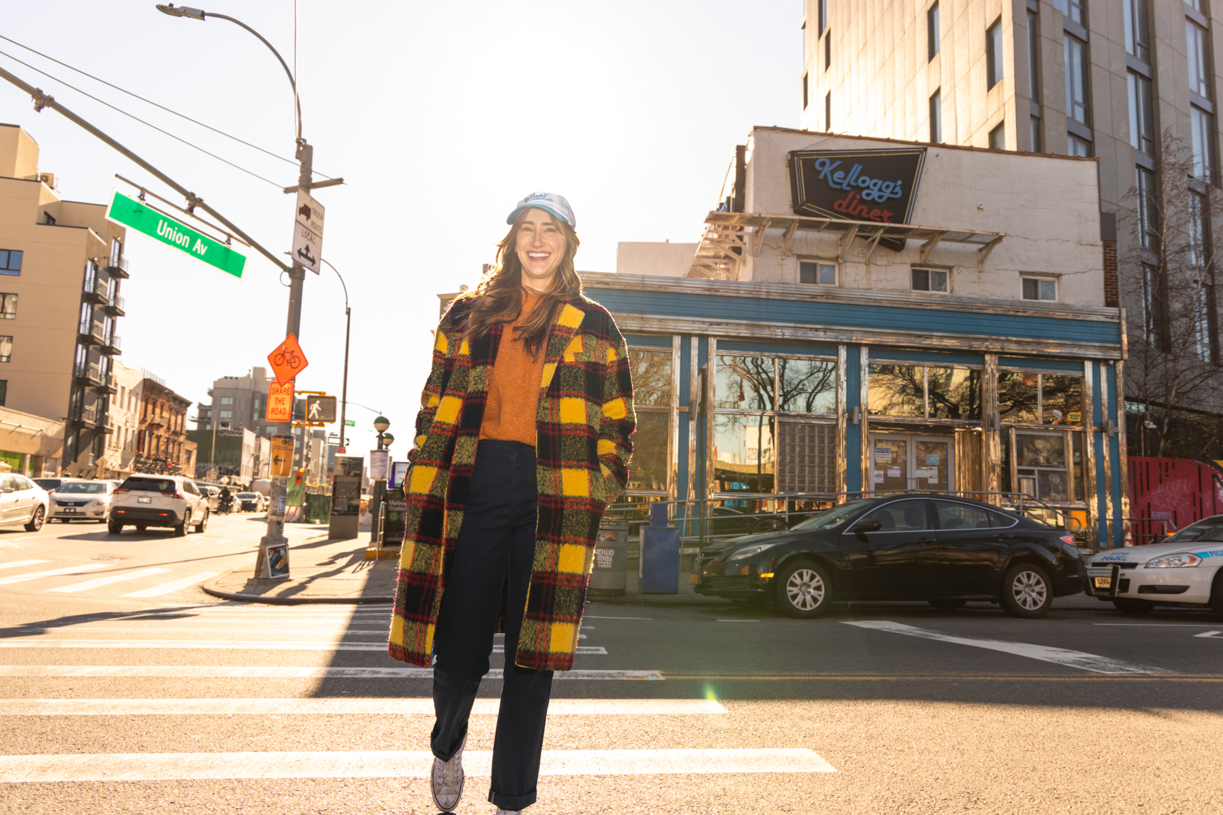 Chef Jackie Carnesi standing on the street outside of Kellogg's Diner