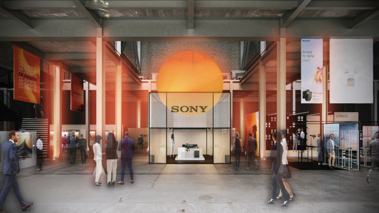 A building with a Sony pop up 