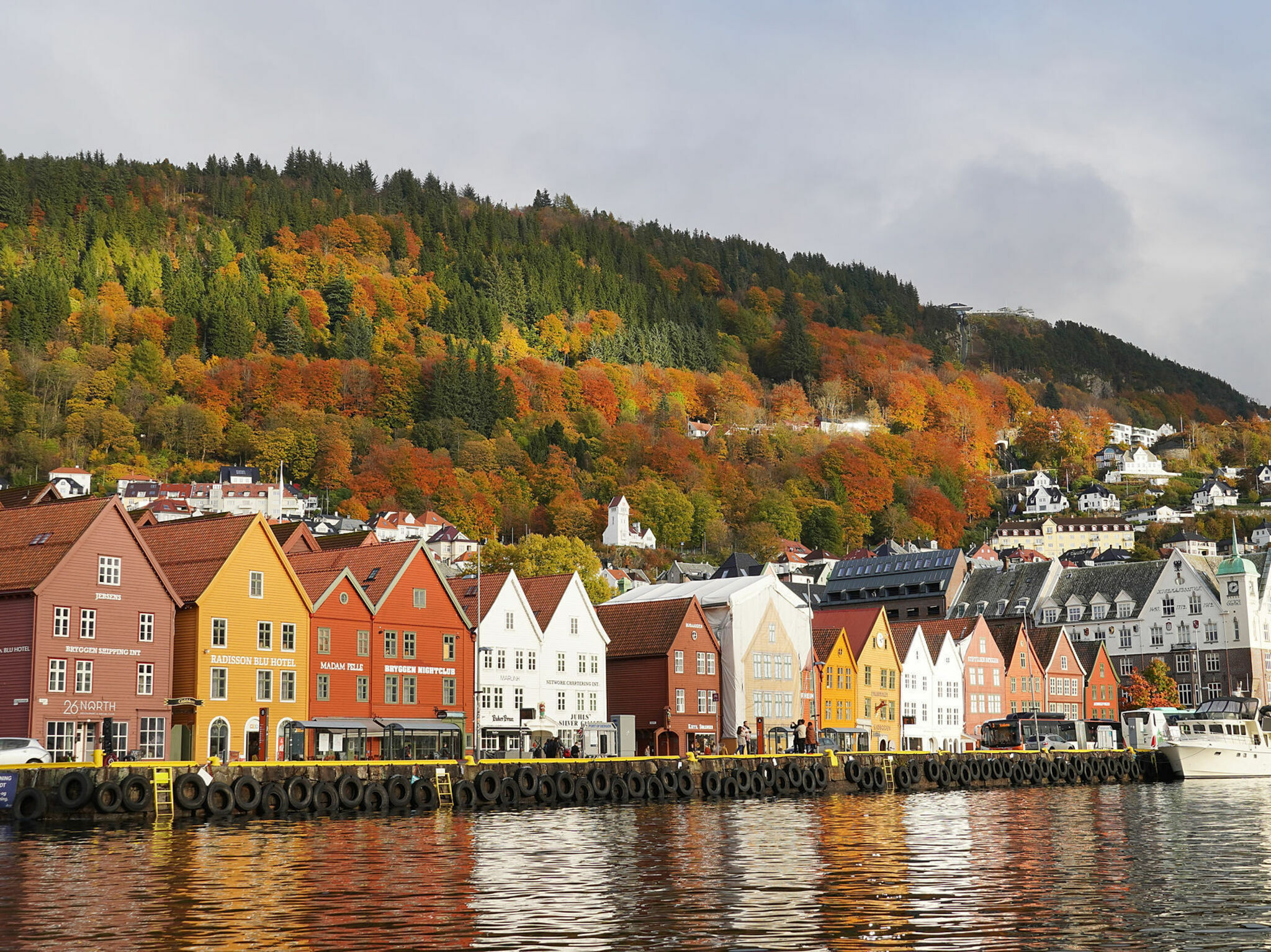 Row of colourful houses on the water in Norway